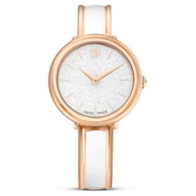 Relógio Crystalline tipo pulseira, fabricado na Suíça, pulseira em metal, branco, acabamento em tom de ouro rosa