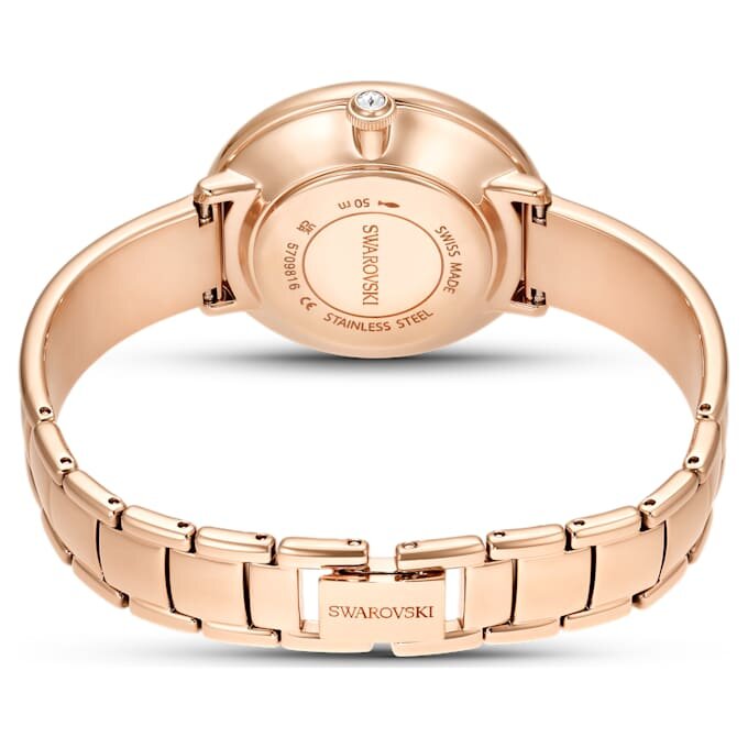 Relógio Crystalline tipo pulseira, fabricado na Suíça, pulseira em metal, branco, acabamento em tom de ouro rosa Relógio Crystalline tipo pulseira, fabricado na Suíça, pulseira em metal, branco, acabamento em tom de ouro rosa