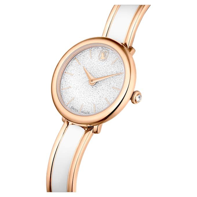 Relógio Crystalline tipo pulseira, fabricado na Suíça, pulseira em metal, branco, acabamento em tom de ouro rosa Relógio Crystalline tipo pulseira, fabricado na Suíça, pulseira em metal, branco, acabamento em tom de ouro rosa