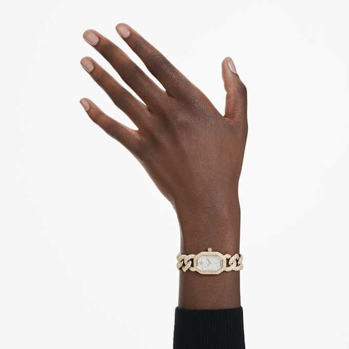 Relógio Dextera Chain Swiss Made, pulseira de cristais, tom dourado, acabamento em tom dourado Relógio Dextera Chain Swiss Made, pulseira de cristais, tom dourado, acabamento em tom dourado