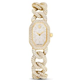 Relógio Dextera Chain Swiss Made, pulseira de cristais, tom dourado, acabamento em tom dourado