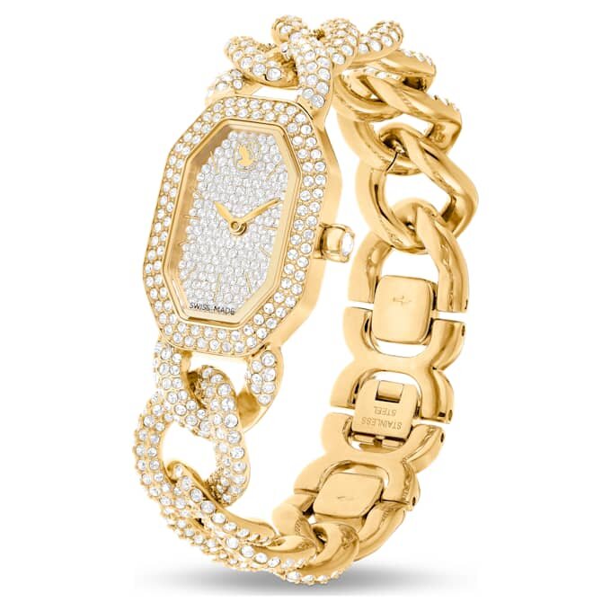 Relógio Dextera Chain Swiss Made, pulseira de cristais, tom dourado, acabamento em tom dourado Relógio Dextera Chain Swiss Made, pulseira de cristais, tom dourado, acabamento em tom dourado