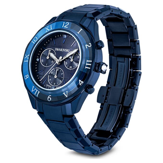 Relógio Dextera Chrono 39 mm, fabricado na Suíça, pulseira em metal, azul, acabamento azul Relógio Dextera Chrono 39 mm, fabricado na Suíça, pulseira em metal, azul, acabamento azul