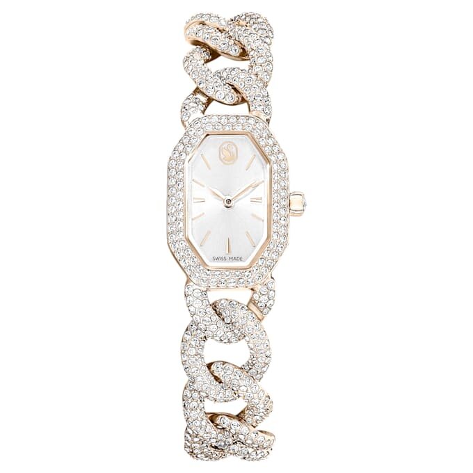Relógio Dextera com corrente, fabricado na Suíça, pulseira de cristais, branco, acabamento em tom de ouro champanhe Relógio Dextera com corrente, fabricado na Suíça, pulseira de cristais, branco, acabamento em tom de ouro champanhe
