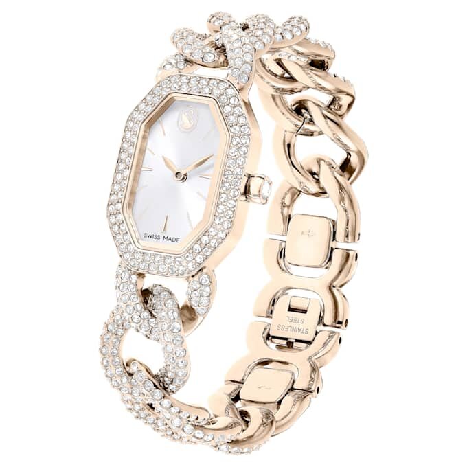 Relógio Dextera com corrente, fabricado na Suíça, pulseira de cristais, branco, acabamento em tom de ouro champanhe Relógio Dextera com corrente, fabricado na Suíça, pulseira de cristais, branco, acabamento em tom de ouro champanhe