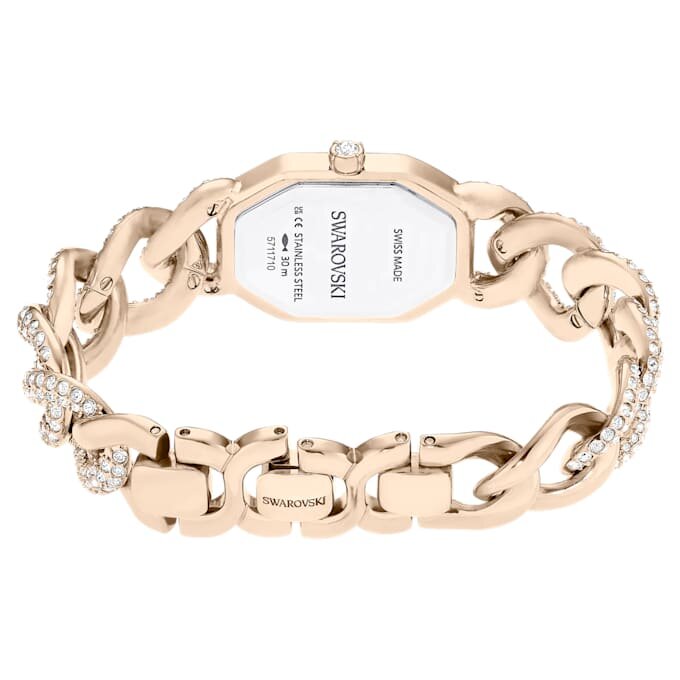 Relógio Dextera com corrente, fabricado na Suíça, pulseira de cristais, branco, acabamento em tom de ouro champanhe Relógio Dextera com corrente, fabricado na Suíça, pulseira de cristais, branco, acabamento em tom de ouro champanhe