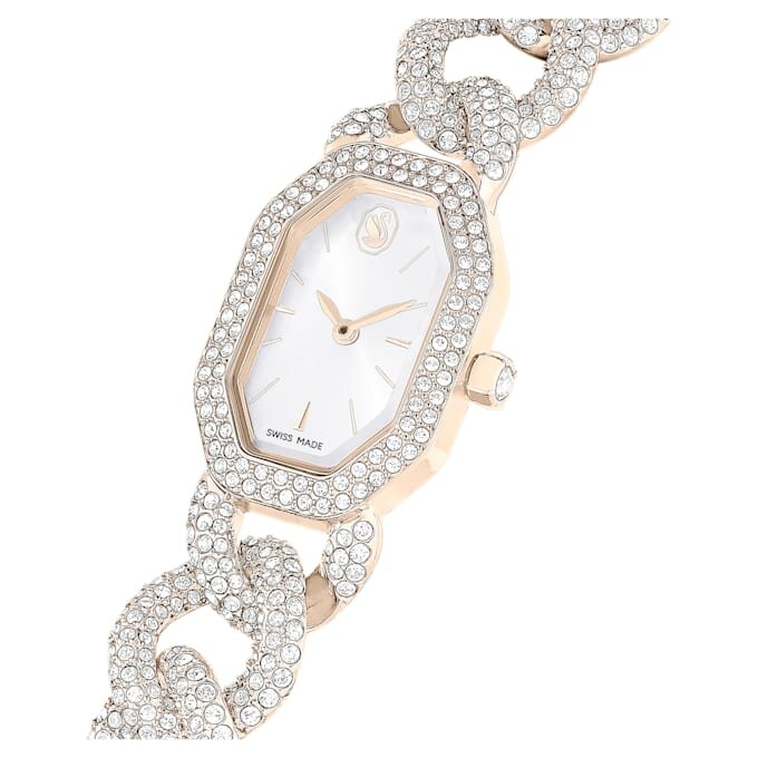 Relógio Dextera com corrente, fabricado na Suíça, pulseira de cristais, branco, acabamento em tom de ouro champanhe Relógio Dextera com corrente, fabricado na Suíça, pulseira de cristais, branco, acabamento em tom de ouro champanhe