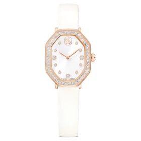 Relógio Dextera Octagon Swiss Made, bracelete em pele, branco, acabamento em tom de ouro rosa