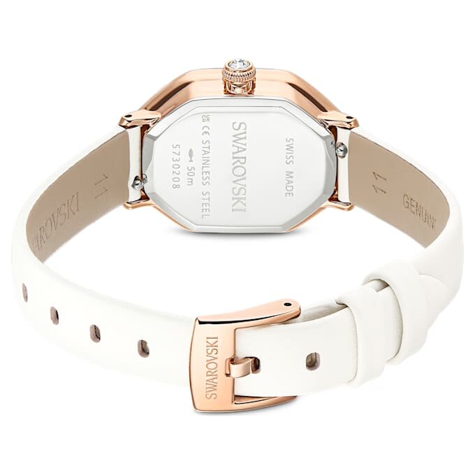 Relógio Dextera Octagon Swiss Made, bracelete em pele, branco, acabamento em tom de ouro rosa Relógio Dextera Octagon Swiss Made, bracelete em pele, branco, acabamento em tom de ouro rosa