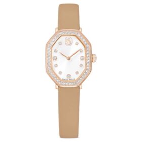 Relógio Dextera Octagon Swiss Made, bracelete em pele, castanho, acabamento em tom de ouro rosa