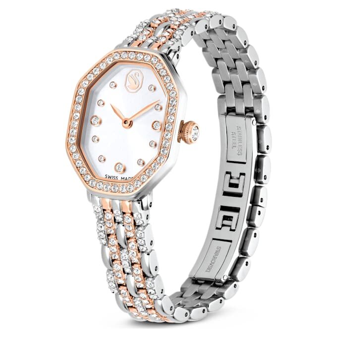 Relógio Dextera Octagon Swiss Made, pulseira em metal, tom prateado, acabamento em tom de ouro rosa Relógio Dextera Octagon Swiss Made, pulseira em metal, tom prateado, acabamento em tom de ouro rosa
