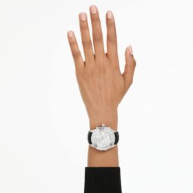 Relógio Dextera Tachymetre Swiss Made, bracelete em pele, tom prateado, aço inoxidável