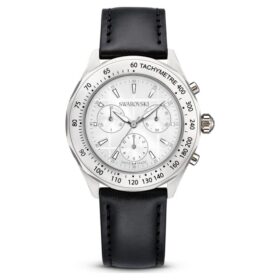Relógio Dextera Tachymetre Swiss Made, bracelete em pele, tom prateado, aço inoxidável