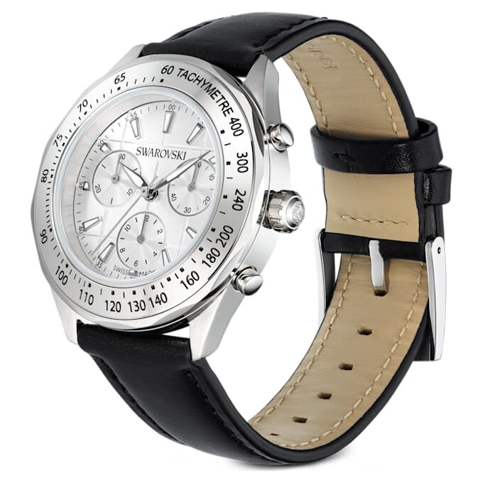 Relógio Dextera Tachymetre Swiss Made, bracelete em pele, tom prateado, aço inoxidável Relógio Dextera Tachymetre Swiss Made, bracelete em pele, tom prateado, aço inoxidável