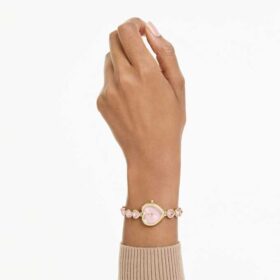 Relógio Idyllia Heart com pulseira de cristais, rosa, acabamento dourado