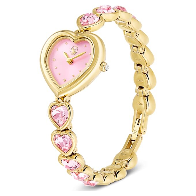 Relógio Idyllia Heart com pulseira de cristais, rosa, acabamento dourado Relógio Idyllia Heart com pulseira de cristais, rosa, acabamento dourado
