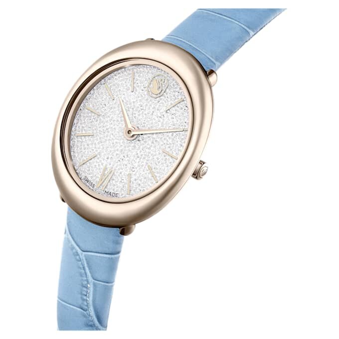 Relógio Imber Oval Swiss Made, bracelete em pele, azul, acabamento em tom dourado champanhe Relógio Imber Oval Swiss Made, bracelete em pele, azul, acabamento em tom dourado champanhe