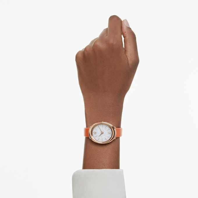 Relógio Imber Oval Swiss Made, bracelete em pele, laranja, acabamento em tom de ouro rosa Relógio Imber Oval Swiss Made, bracelete em pele, laranja, acabamento em tom de ouro rosa