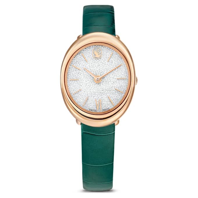 Relógio Imber Oval Swiss Made, bracelete em pele, verde, acabamento em tom de ouro rosa Relógio Imber Oval Swiss Made, bracelete em pele, verde, acabamento em tom de ouro rosa