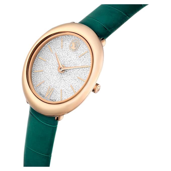 Relógio Imber Oval Swiss Made, bracelete em pele, verde, acabamento em tom de ouro rosa Relógio Imber Oval Swiss Made, bracelete em pele, verde, acabamento em tom de ouro rosa