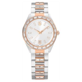 Relógio Matrix Date «Swiss Made», pulseira em metal, tom ouro rosa, acabamento em metais misturados