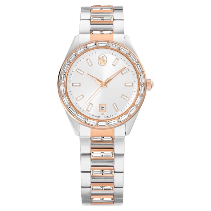 Relógio Matrix Date «Swiss Made», pulseira em metal, tom ouro rosa, acabamento em metais misturados Relógio Matrix Date «Swiss Made», pulseira em metal, tom ouro rosa, acabamento em metais misturados