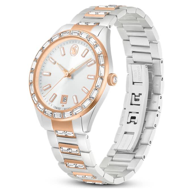 Relógio Matrix Date «Swiss Made», pulseira em metal, tom ouro rosa, acabamento em metais misturados Relógio Matrix Date «Swiss Made», pulseira em metal, tom ouro rosa, acabamento em metais misturados