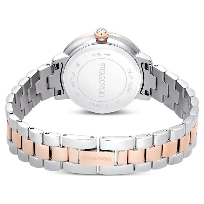 Relógio Matrix de 3 elos, fabricado na Suíça, pulseira em metal, tom prateado, acabamento em tom de ouro rosa Relógio Matrix de 3 elos, fabricado na Suíça, pulseira em metal, tom prateado, acabamento em tom de ouro rosa