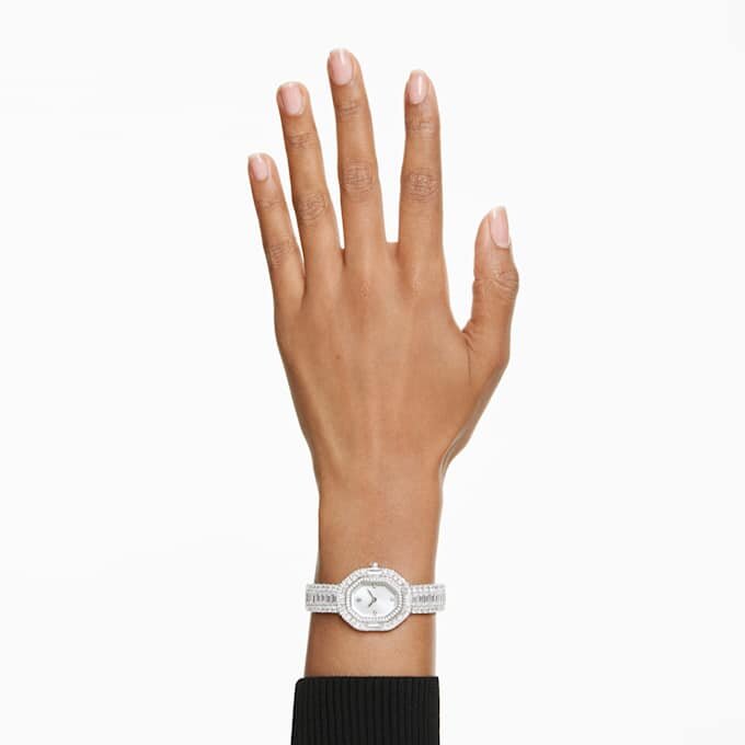 Relógio Matrix Octagon com lapidação baguete, pulseira em metal, tom prateado, aço inoxidável Relógio Matrix Octagon com lapidação baguete, pulseira em metal, tom prateado, aço inoxidável