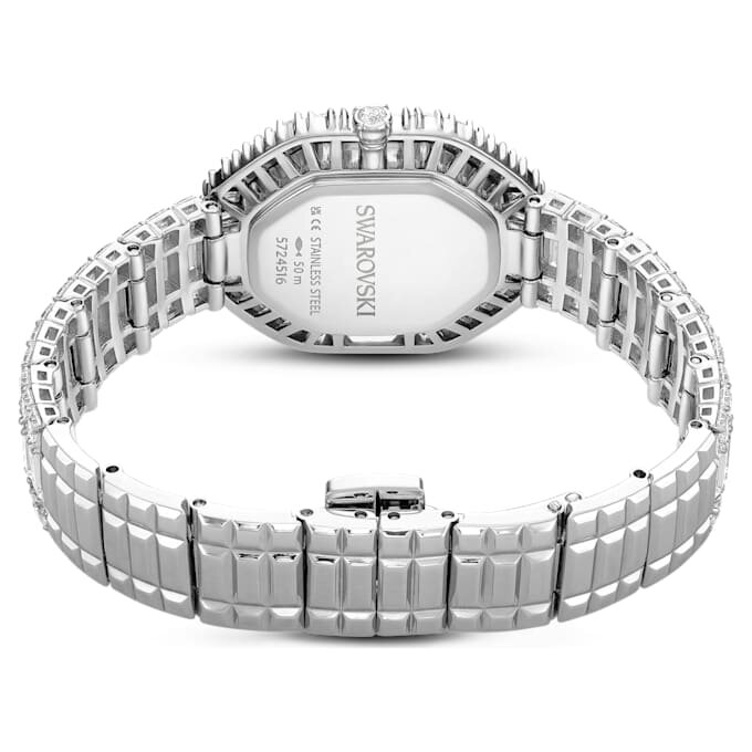 Relógio Matrix Octagon com lapidação baguete, pulseira em metal, tom prateado, aço inoxidável Relógio Matrix Octagon com lapidação baguete, pulseira em metal, tom prateado, aço inoxidável