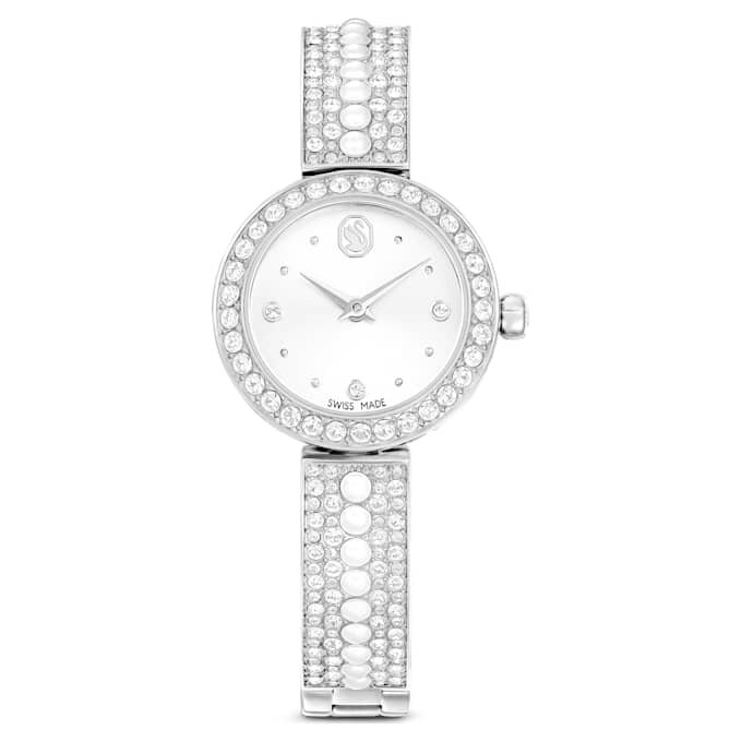 Relógio Matrix Pearl Bangle, fabricado na Suíça, pulseira de cristais, branco, aço inoxidável Relógio Matrix Pearl Bangle, fabricado na Suíça, pulseira de cristais, branco, aço inoxidável