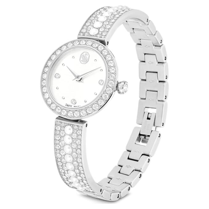 Relógio Matrix Pearl Bangle, fabricado na Suíça, pulseira de cristais, branco, aço inoxidável Relógio Matrix Pearl Bangle, fabricado na Suíça, pulseira de cristais, branco, aço inoxidável