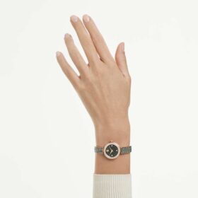 Relógio Matrix Pearl Bangle, fabricado na Suíça, pulseira de cristais, preto, acabamento em tom de ouro rosa