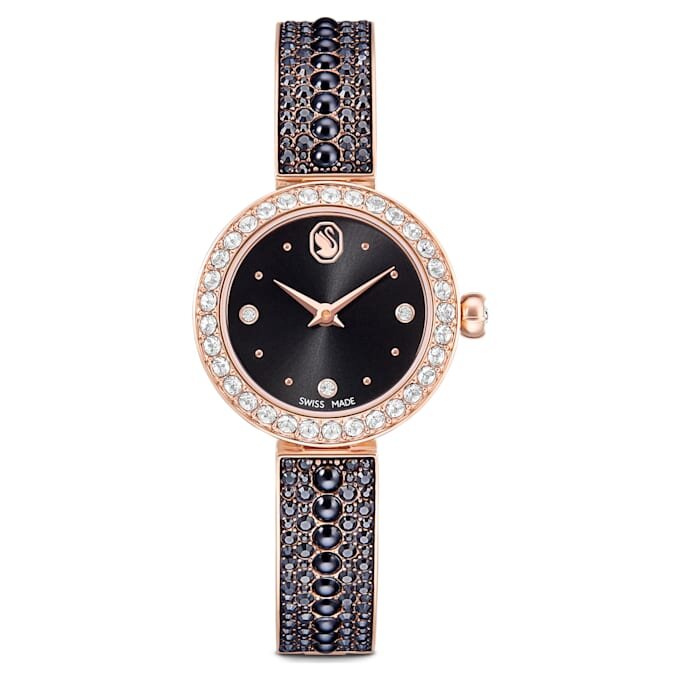 Relógio Matrix Pearl Bangle, fabricado na Suíça, pulseira de cristais, preto, acabamento em tom de ouro rosa Relógio Matrix Pearl Bangle, fabricado na Suíça, pulseira de cristais, preto, acabamento em tom de ouro rosa