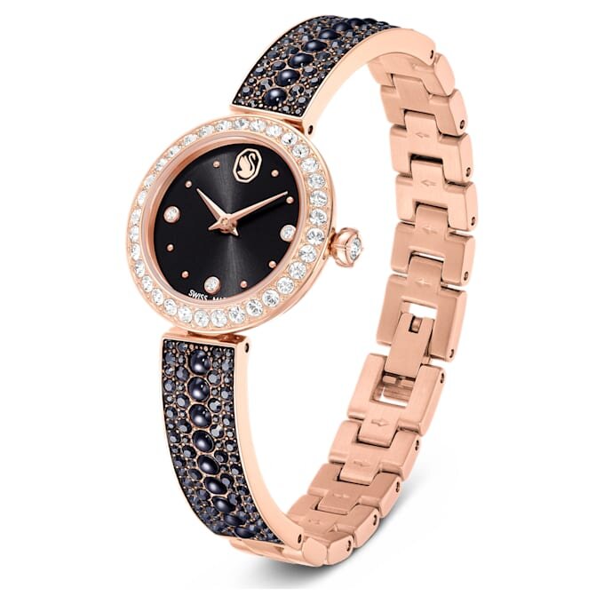 Relógio Matrix Pearl Bangle, fabricado na Suíça, pulseira de cristais, preto, acabamento em tom de ouro rosa Relógio Matrix Pearl Bangle, fabricado na Suíça, pulseira de cristais, preto, acabamento em tom de ouro rosa