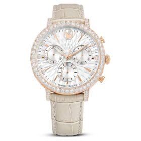 Relógio Matrix Tennis Chrono «Swiss Made», bracelete em pele, bege, acabamento em tom de ouro rosa