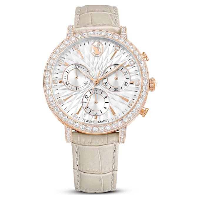 Relógio Matrix Tennis Chrono «Swiss Made», bracelete em pele, bege, acabamento em tom de ouro rosa Relógio Matrix Tennis Chrono «Swiss Made», bracelete em pele, bege, acabamento em tom de ouro rosa