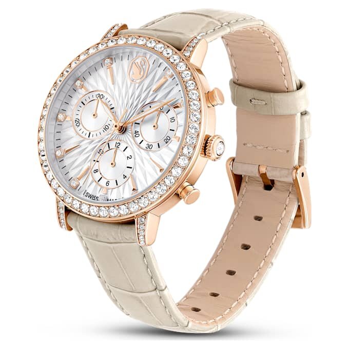 Relógio Matrix Tennis Chrono «Swiss Made», bracelete em pele, bege, acabamento em tom de ouro rosa Relógio Matrix Tennis Chrono «Swiss Made», bracelete em pele, bege, acabamento em tom de ouro rosa