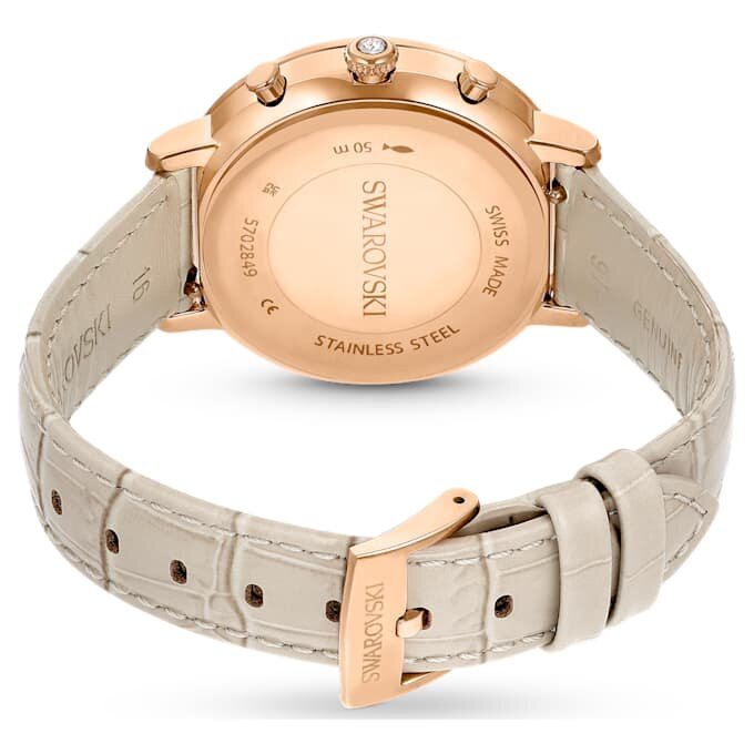 Relógio Matrix Tennis Chrono «Swiss Made», bracelete em pele, bege, acabamento em tom de ouro rosa Relógio Matrix Tennis Chrono «Swiss Made», bracelete em pele, bege, acabamento em tom de ouro rosa