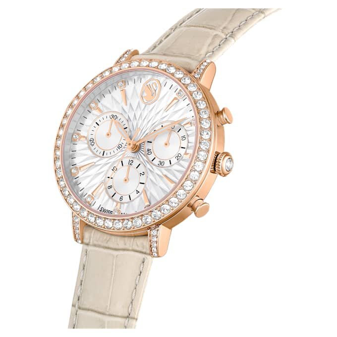 Relógio Matrix Tennis Chrono «Swiss Made», bracelete em pele, bege, acabamento em tom de ouro rosa Relógio Matrix Tennis Chrono «Swiss Made», bracelete em pele, bege, acabamento em tom de ouro rosa