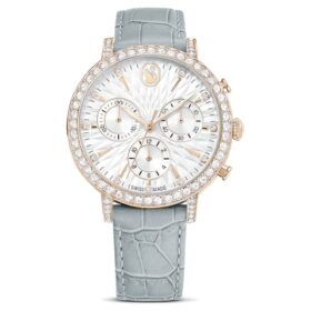 Relógio Matrix Tennis Chrono «Swiss Made», bracelete em pele, cinzento, acabamento em tom dourado champanhe