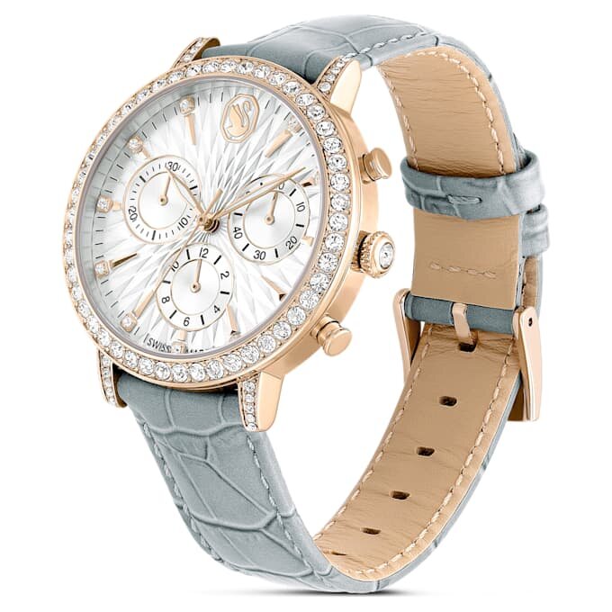 Relógio Matrix Tennis Chrono «Swiss Made», bracelete em pele, cinzento, acabamento em tom dourado champanhe Relógio Matrix Tennis Chrono «Swiss Made», bracelete em pele, cinzento, acabamento em tom dourado champanhe