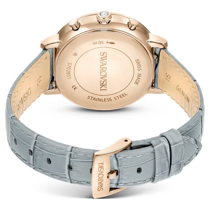 Relógio Matrix Tennis Chrono «Swiss Made», bracelete em pele, cinzento, acabamento em tom dourado champanhe Relógio Matrix Tennis Chrono «Swiss Made», bracelete em pele, cinzento, acabamento em tom dourado champanhe