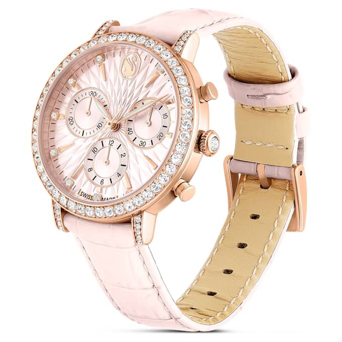 Relógio Matrix Tennis Chrono «Swiss Made», bracelete em pele, cor-de-rosa, acabamento em tom de ouro rosa Relógio Matrix Tennis Chrono «Swiss Made», bracelete em pele, cor-de-rosa, acabamento em tom de ouro rosa