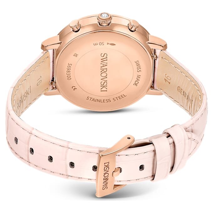 Relógio Matrix Tennis Chrono «Swiss Made», bracelete em pele, cor-de-rosa, acabamento em tom de ouro rosa Relógio Matrix Tennis Chrono «Swiss Made», bracelete em pele, cor-de-rosa, acabamento em tom de ouro rosa