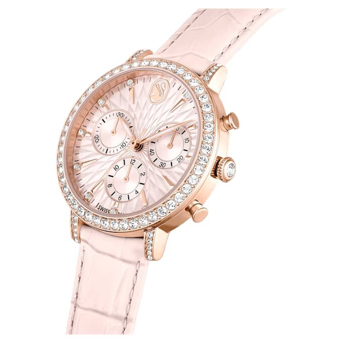 Relógio Matrix Tennis Chrono «Swiss Made», bracelete em pele, cor-de-rosa, acabamento em tom de ouro rosa Relógio Matrix Tennis Chrono «Swiss Made», bracelete em pele, cor-de-rosa, acabamento em tom de ouro rosa