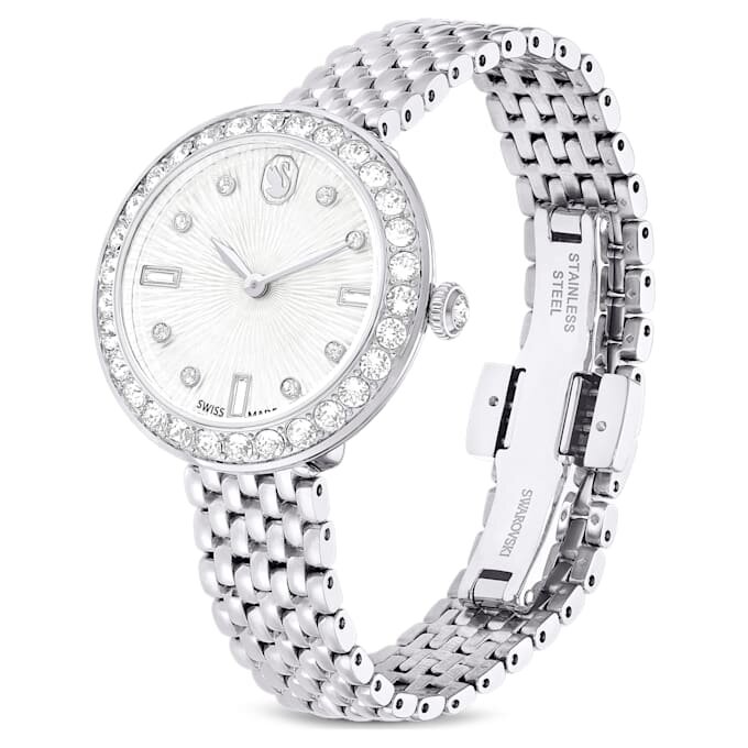 Relógio Matrix Tennis de 7 elos, fabricado na Suíça, bracelete em metal, tom prateado, aço inoxidável Relógio Matrix Tennis de 7 elos, fabricado na Suíça, bracelete em metal, tom prateado, aço inoxidável