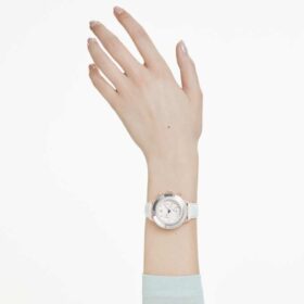 Relógio Octea Chrono «Swiss Made», bracelete em pele, branco, acabamento em tom de ouro rosa