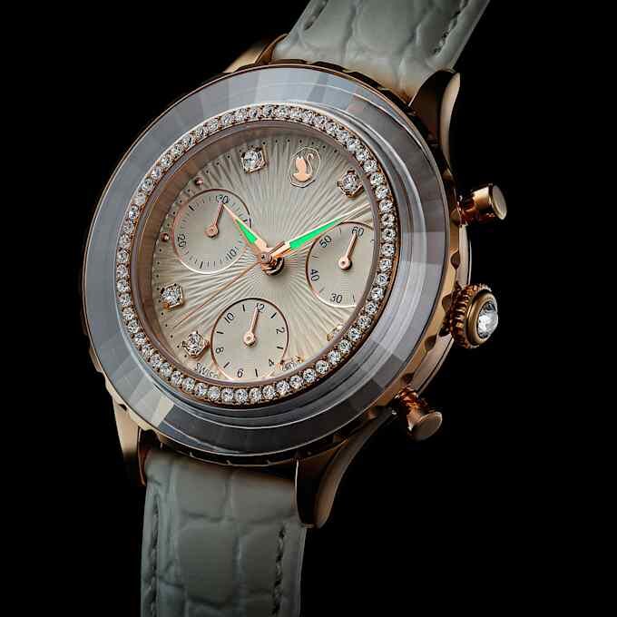 Relógio Octea Chrono «Swiss Made», bracelete em pele, branco, acabamento em tom de ouro rosa Relógio Octea Chrono «Swiss Made», bracelete em pele, branco, acabamento em tom de ouro rosa