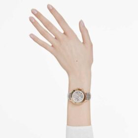 Relógio Octea Chrono Swiss Made, bracelete em pele, cinzento, acabamento em tom de ouro rosa